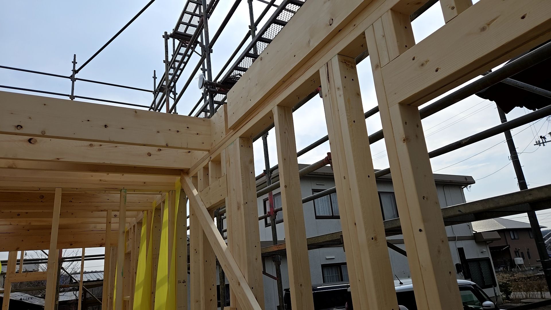 高所作業のため、怪我のないよう安全対策をしっかりと行って作業を進めています。