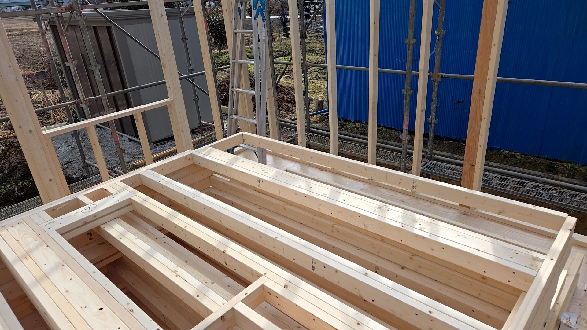 壁を起こしている様子です。図面・仕様を確認し施工をしていきます。