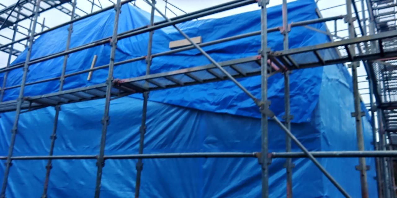 作業終了後の様子です。建物をきちんと養生しております。